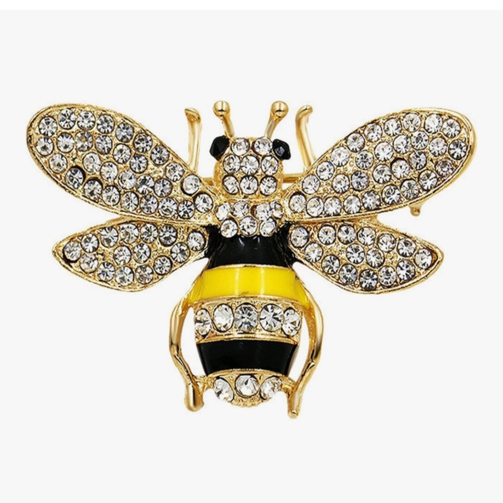 Gold and Black Bee Brooch with Crystals